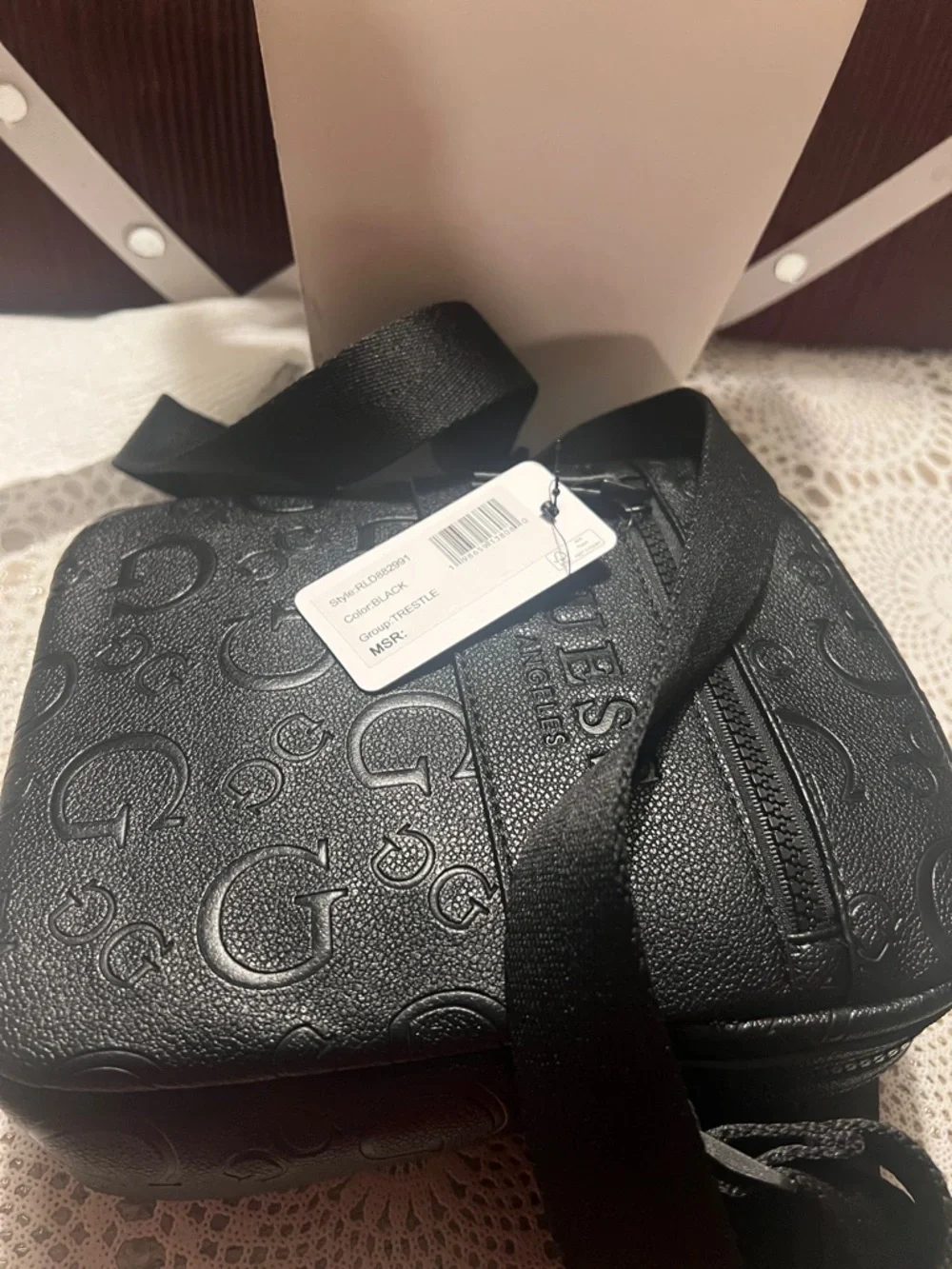 GUESS Black Embossed Logo Messenger Crossbody
